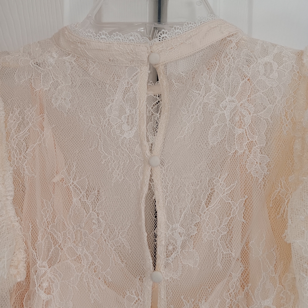 Free People Secret Admirer Mock Neck  Cream Lace Top. Size S. - Picture 12 of 15